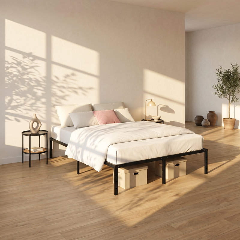 Arising Asia 63" W x 78.7" D x 16.5" H Heavy Duty Metal Platform Queen Bed Frame