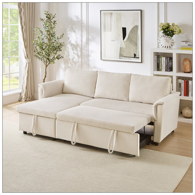 Canapé-causeuse avec méridienne et canapé-lit modulaire en L avec méridienne et rangement, Beige