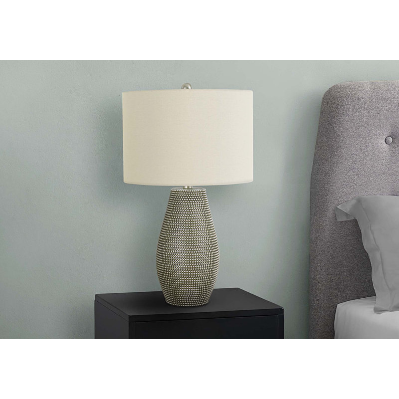 Lighting, 24 po, lampe de table, résine, abat-jour ivoire / crème, contemporain, Gris