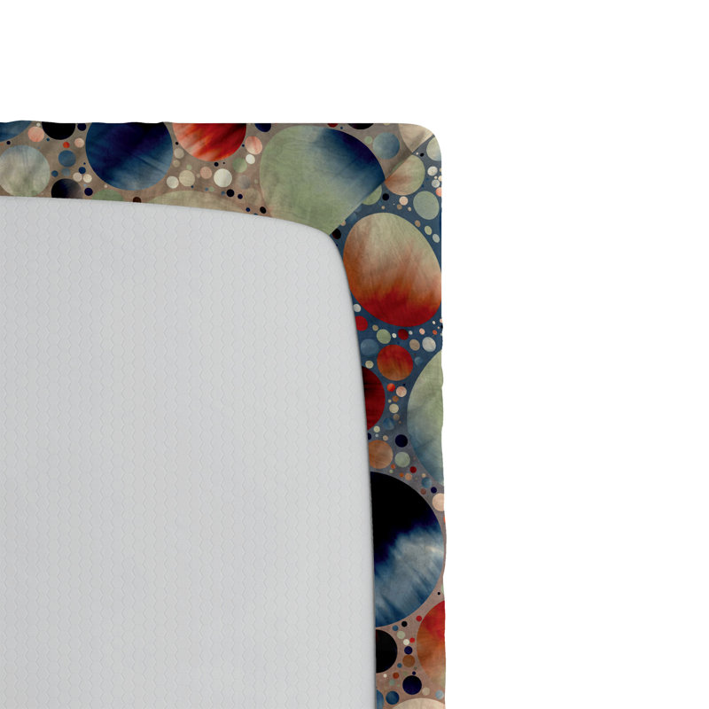 Drap-housse floral Ambesonne, Drap-housse de taille simple, Brun clair / bleu foncé / motif à pois vermillon