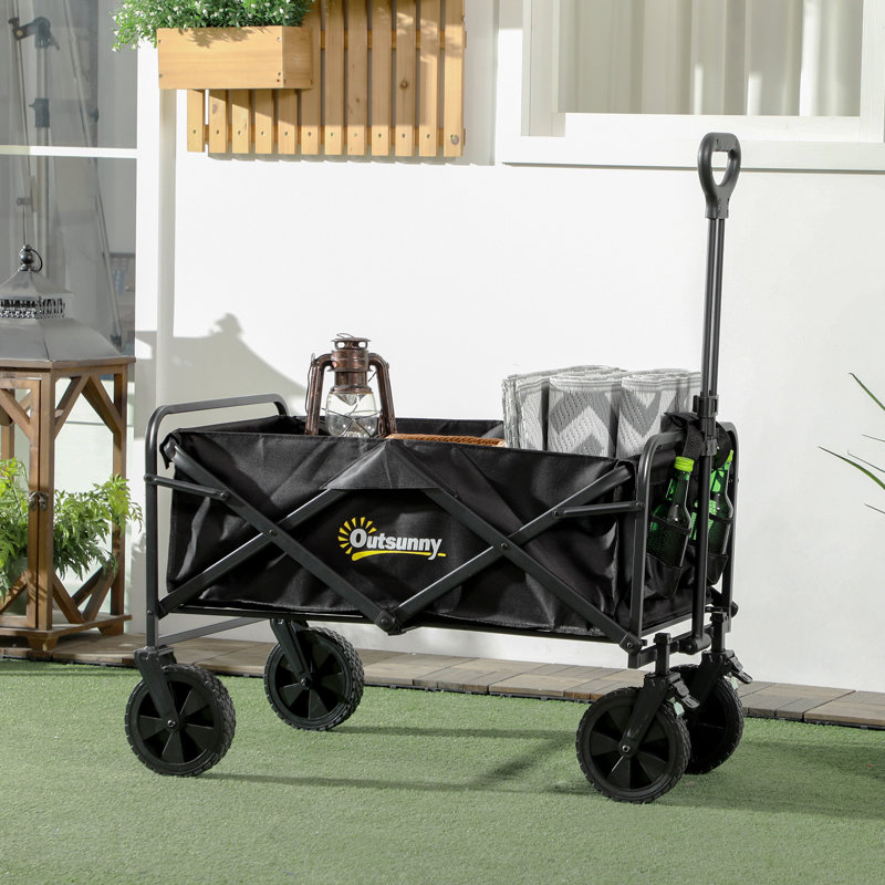 Outsunny Folding Storage Trolley Cart Bag Telescopic Handle Brakes Black