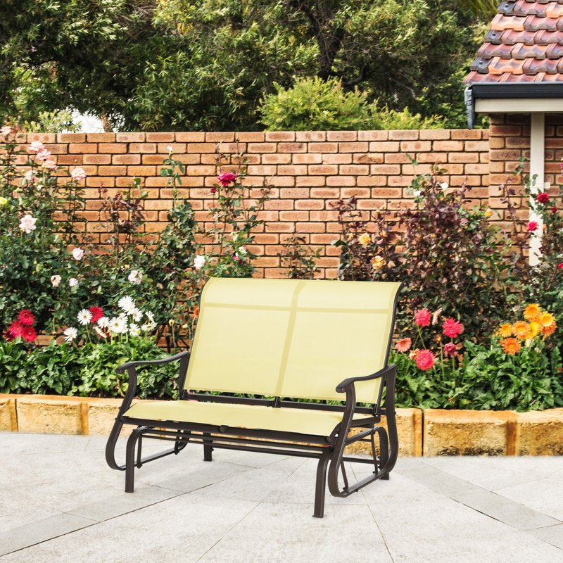 Banc oscillant beige, 2 chaises avec structure en acier et filet aéré pour la cour, le jardin, le banc de véranda