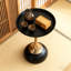 Petite table d'appoint ronde, tables d'appoint minimalistes modernes à piédestal en métal noir pour petits espaces, tables à martini décoratives à cannelures-960164136