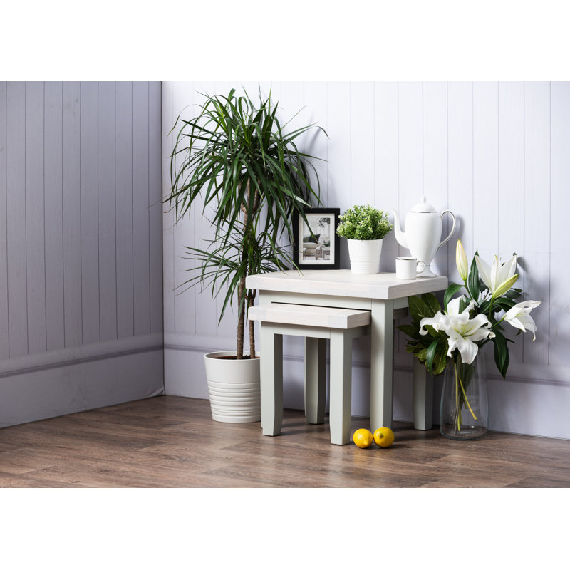 Keiser Solid Wood Nesting Tables, Misty Grey, Chalked Oak