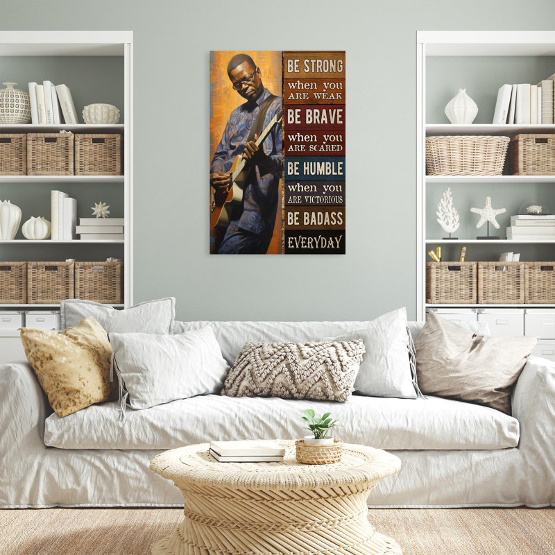 Homme jouant de la guitare «Be Strong», H 36 po x l 24 po x P 1,25 po