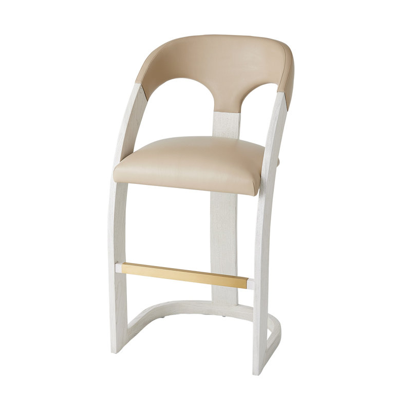 Antique Leather Delia Stool, Beige/White, Bar Stool (30" Seat Height)