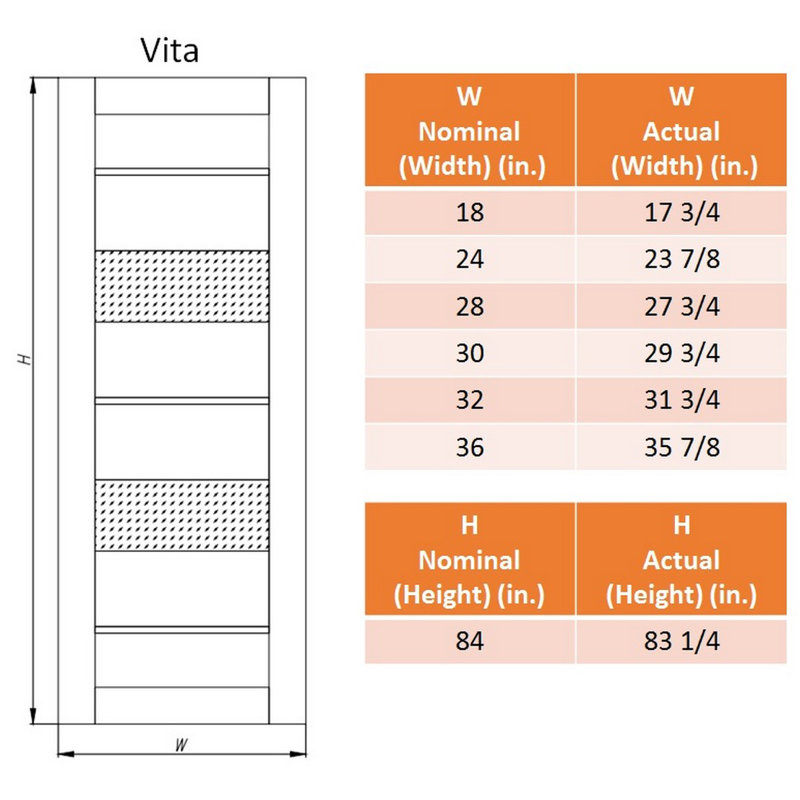 Vita Solid Manufactured Wood and Glass Paneled Prefinished Standard Door Slab, 17.75" x 83.25", Pine