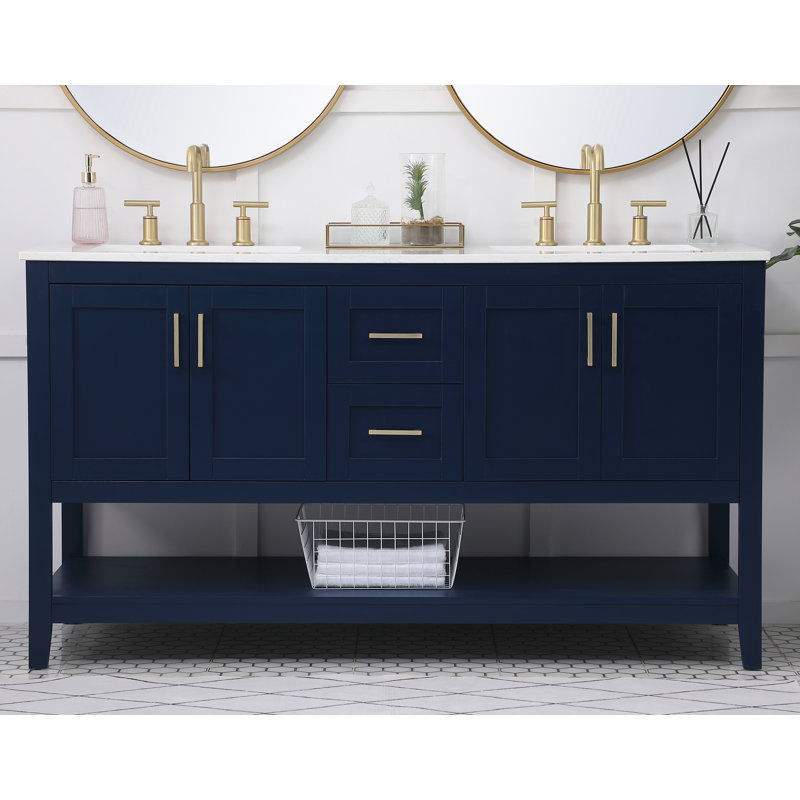 Scottsbluff 60'' Double Bathroom Vanity with Engineered Marble Top, Blue
