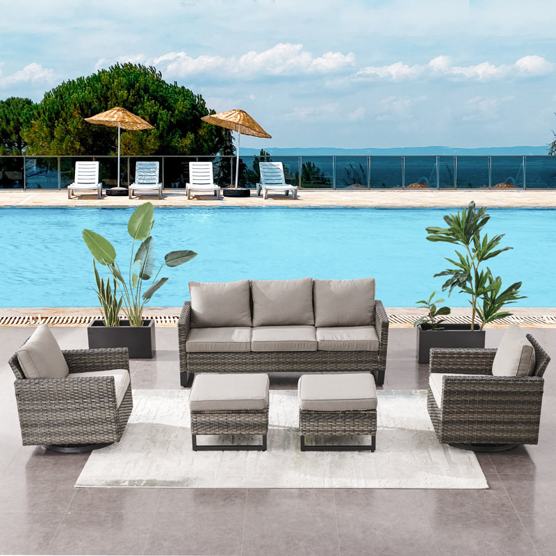 Naresa - Person Patio Conversation Set with Cushions, Gray, Beige