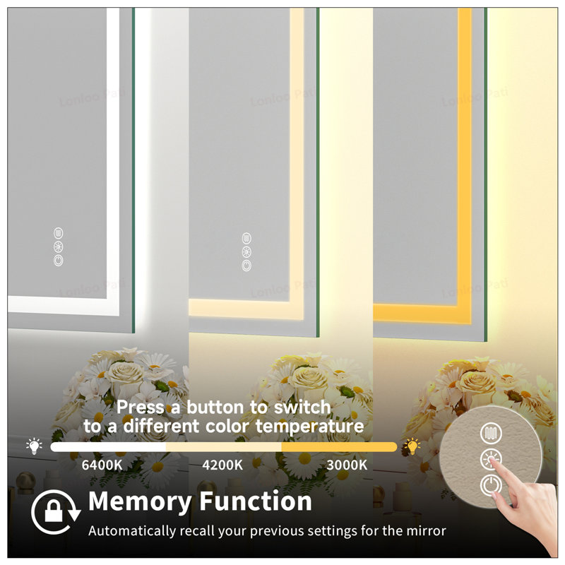 Miroir trempé sans cadre avec deux bandes de lumière DEL pour l'éclairage avant et arrière, parfait pour le maquillage et le toilettage
