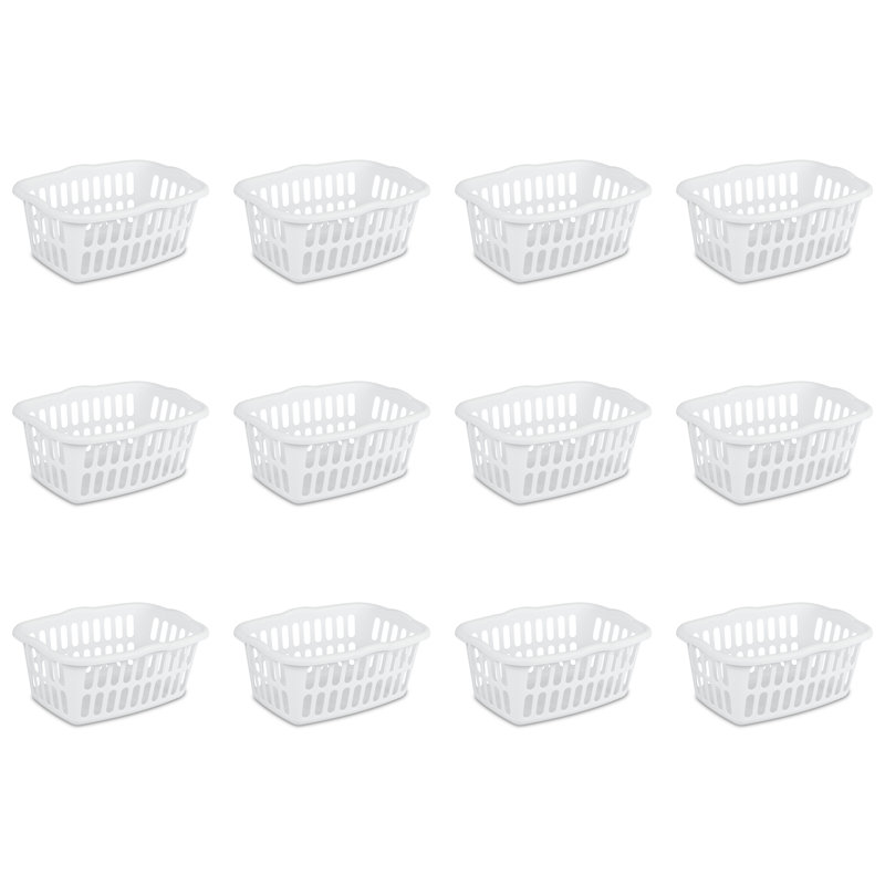 White Stackable Plastic Laundry Baskets, 12-Pack, 1.5 Bushel