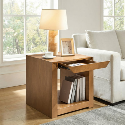 Table de bout moderne en bois l 24 po avec 1 tiroir caché Casella
