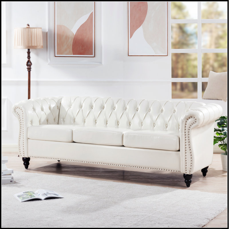 Canapé Chesterfield à accoudoirs roulés 84 po 3 places