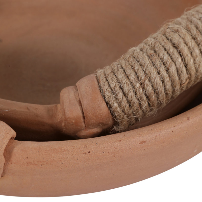 Bols décoratifs ronds modernes en terre cuite avec anse en jute pour la décoration intérieure - Bol décoratif pour une table rustique - Lot de 2, 33 cm et 25 cm, brun et beige