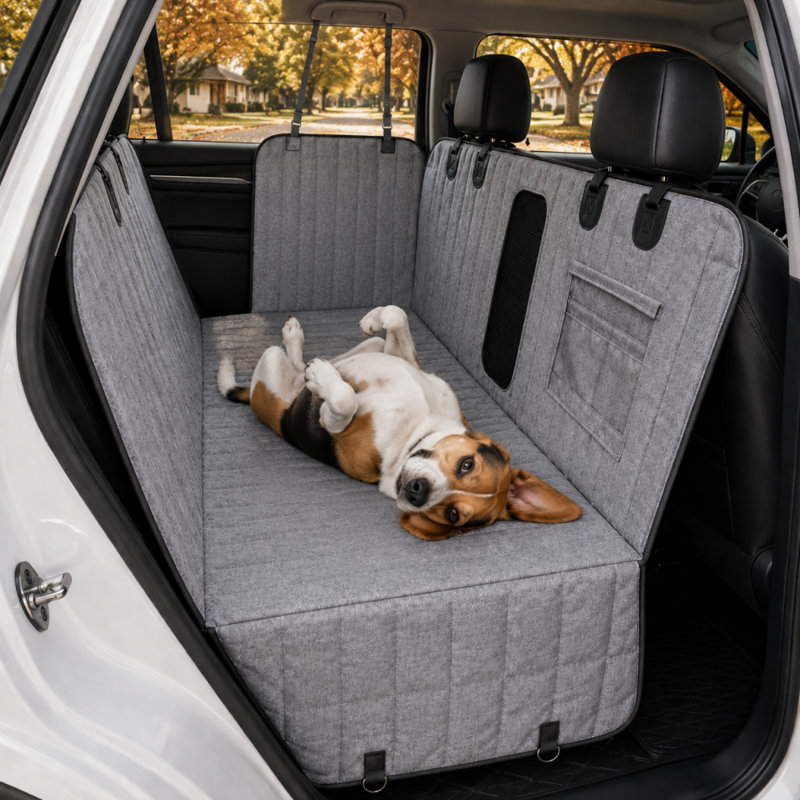 Housse imperméable pour voiture pour animaux avec fenêtre en filet et poches de rangement, Gris