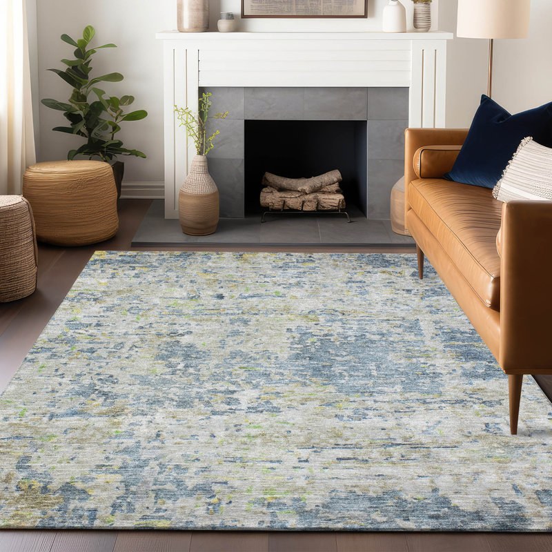 Tapis intérieur / extérieur bleu lavable Suri , 9 pi x 12 pi