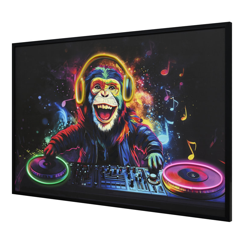 Britwall LED Wall Art DJ Monkey Illuminated Canvas 123x83cm with UK Plug & ON Off Switch