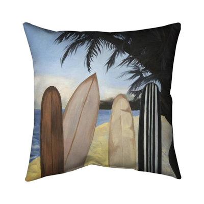 Surfboards - 18"x18" Outdoors Throw pillow - Spun poly - Print on demand