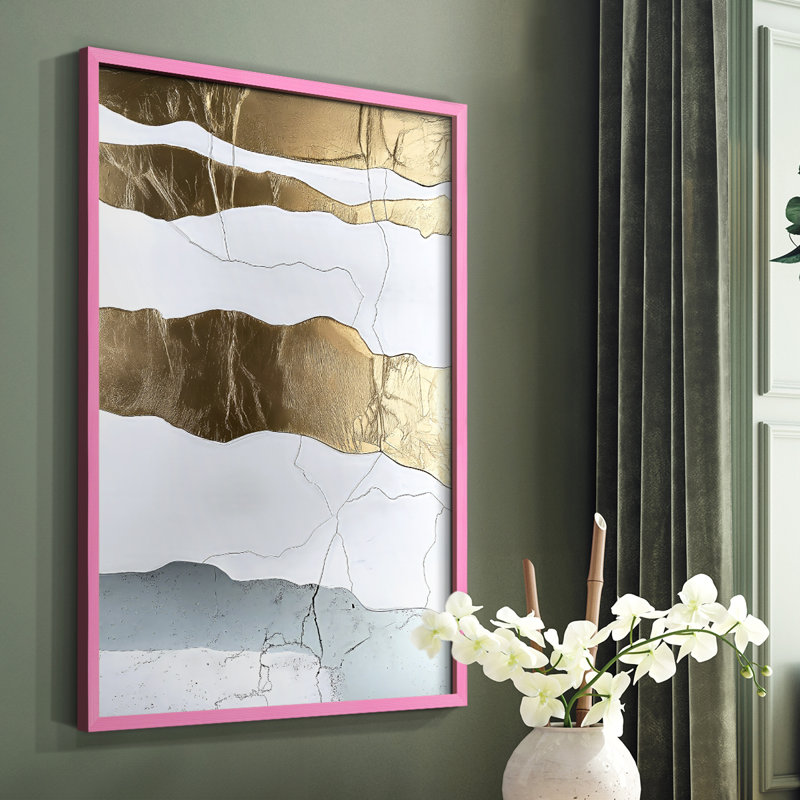 Impression abstraite encadrée, prête à être suspendue, fabriquée aux États-Unis, H 10 po x P 8 po, Rose