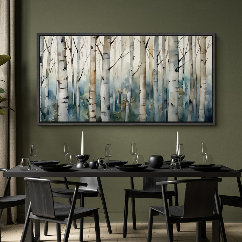 «Blue Birch Tree Forest», impression sur toile encadrée surdimensionnée, Noir, noir, noir, noir, H 30 po x l 60 po
