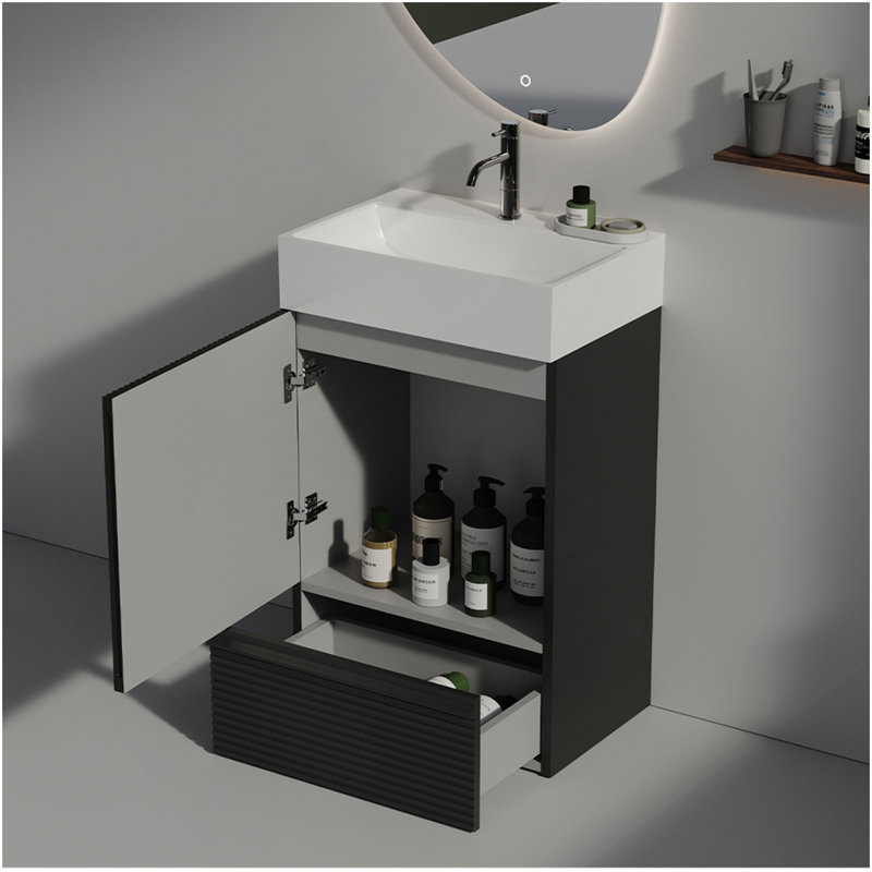 20" Striped Matt Black Bathroom Vanity WITHOUT Sink, Freestanding Bathroom Cabinet For Modern Bathroom, Black