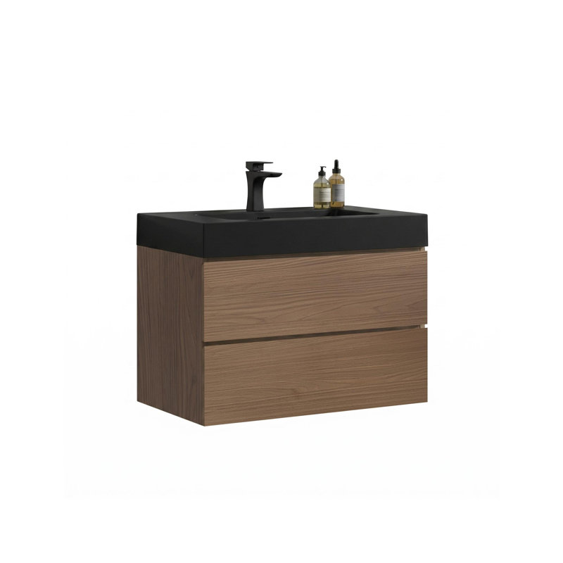 Meuble-lavabo mural 30 po avec lavabo et 2 tiroirs, 30, Noir
