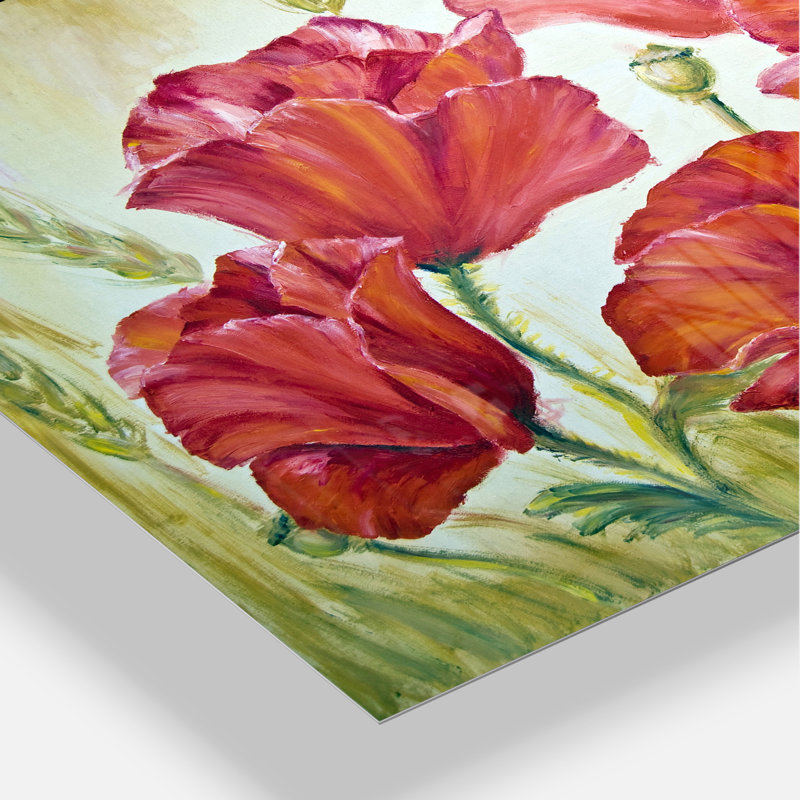 Coquelicots dans le blé - Peinture sur métal sans cadre, H 12 po x l 28 po x P 2 po