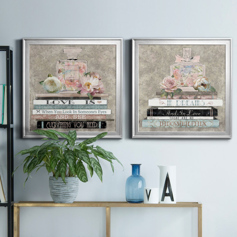 «Perfume Love», ensemble de 2 peintures sur toile encadrées, Argent, H 22,5 po x l 45 po x P 1,5 po