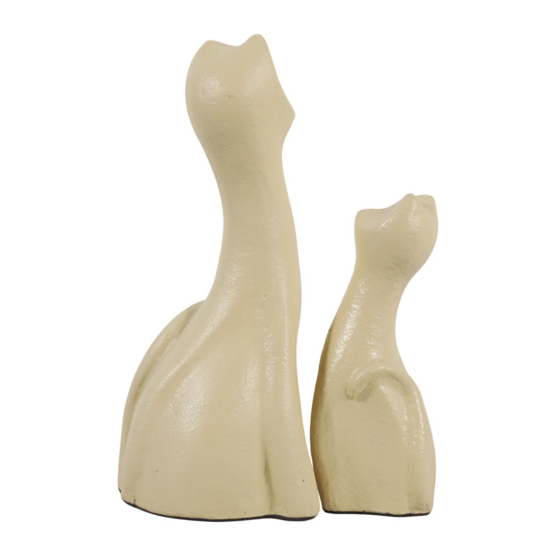 Statue de chat sculpturale en terre cuite, objets décoratifs pour table - décor animal de salon pour la maison - ensemble de 2, 12 po, 8 po, doré