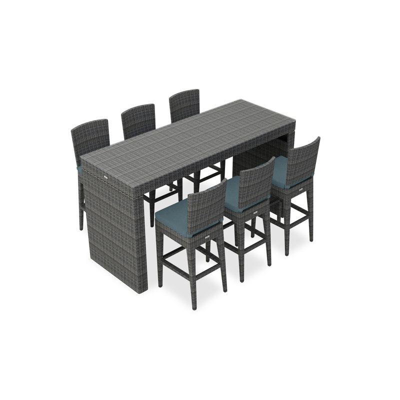 District 7 Piece Sunbrella Bar Height Dining Set With Cushion, Gray