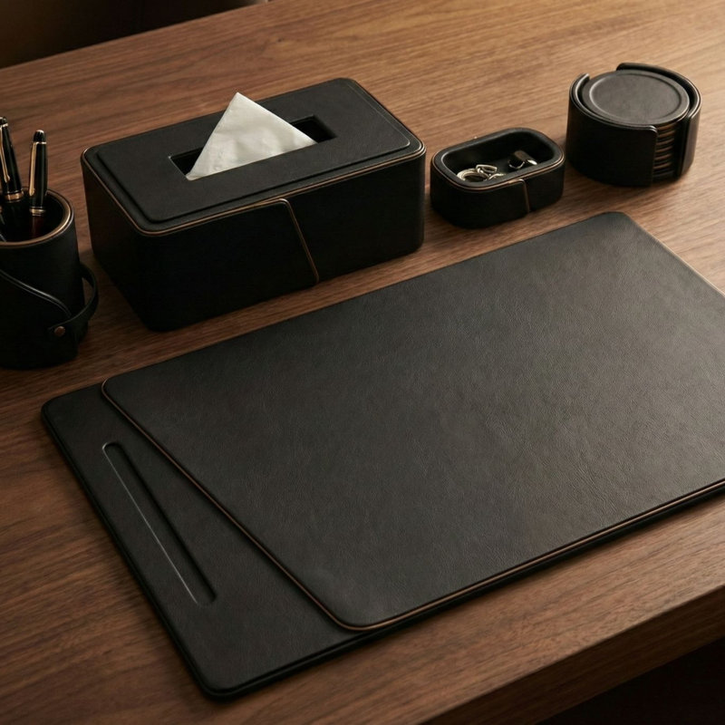 Noir Leather Rectangle Tissue Box Cover