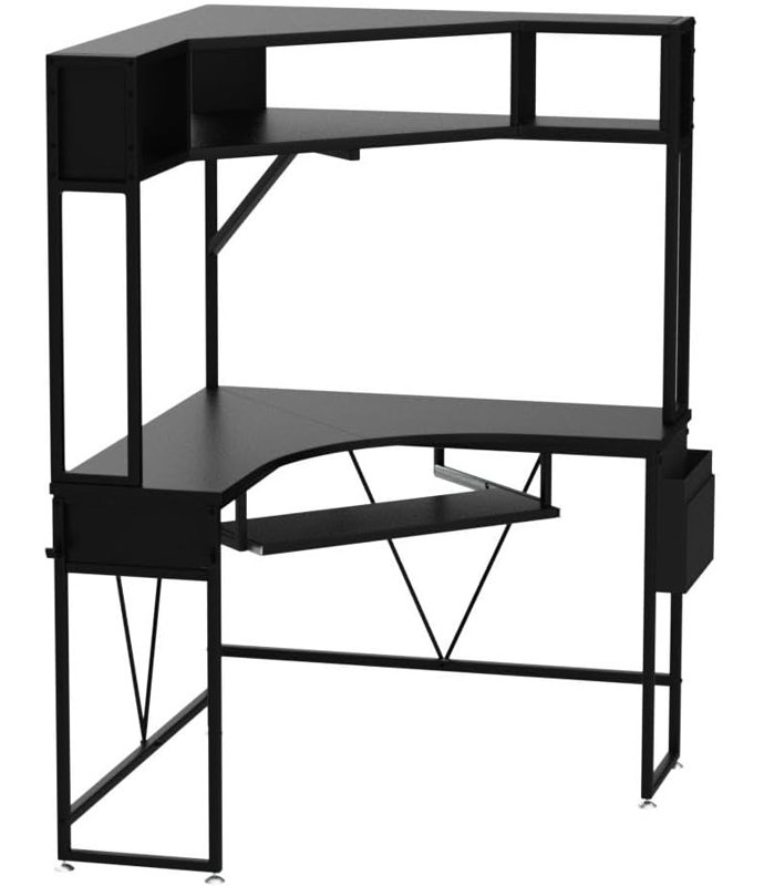 Athelia Corner Metal Base Computer Desk, Black