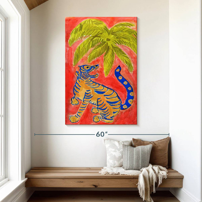 Brampt Tiger Under Palms, 48" H x 32" W
