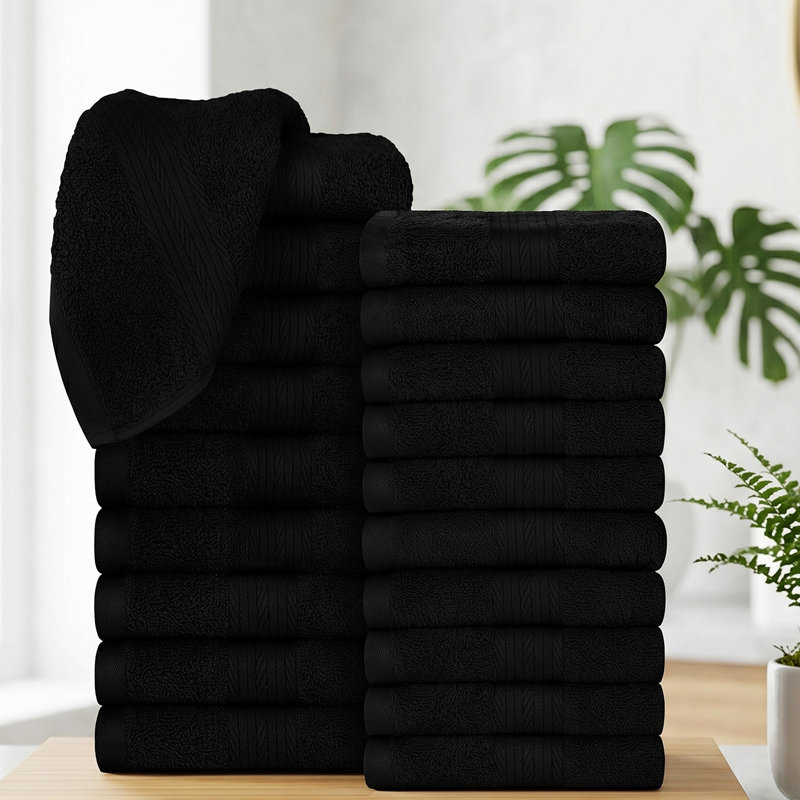 100% Cotton 600 GSM Washcloths, Black