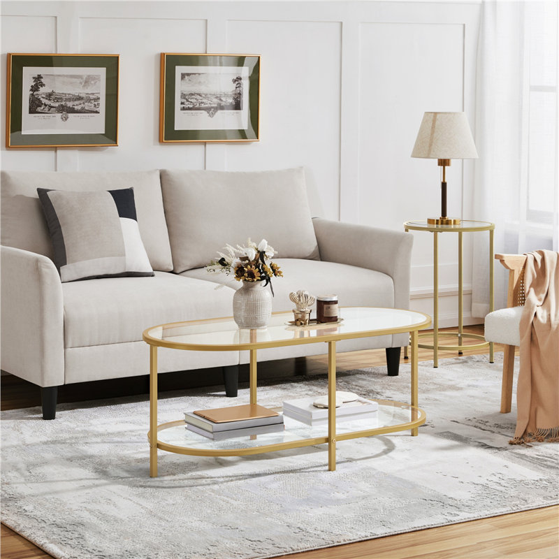 Glass Oval Coffee Table, Gold