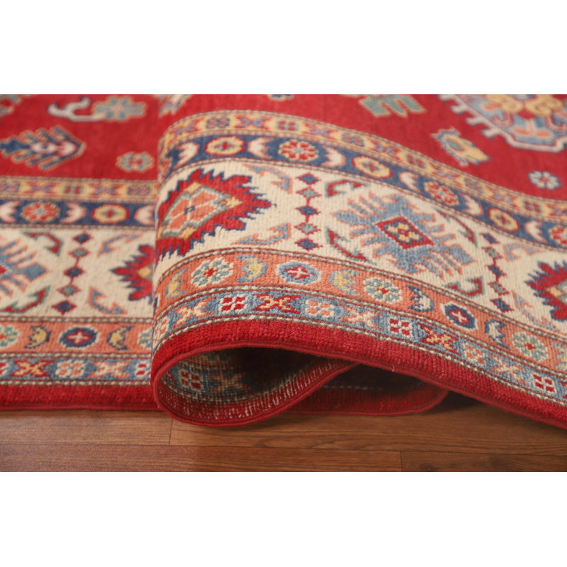 Tapis oriental rouge fait à la main Kazak 10