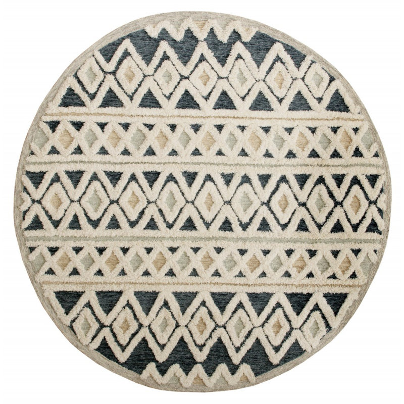 Guthridge Hand Tufted Wool Geometric Indoor Rug, Round 4'