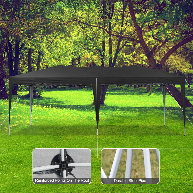 Azen 3m x 6m Metal Pop Up Gazebo, Black