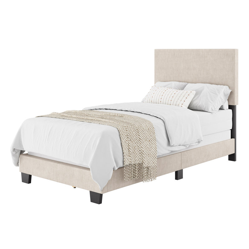Lit tapissier Arlea, Simple, Polyester beige