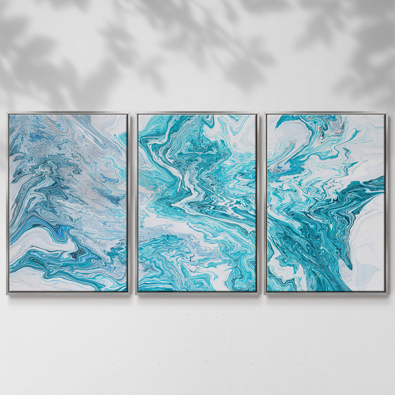 Tide Pool - Multi Piece Framed Canvas, 24" H x 48" W, Silver Framed