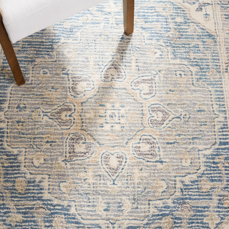 Tapis bleu / ivoire Metro 617, Rectangle de 5 pi x 8 pi