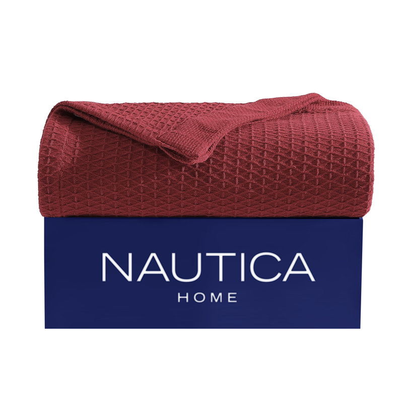 Baird Red Cotton Full Knitted Blanket with Textured Accent