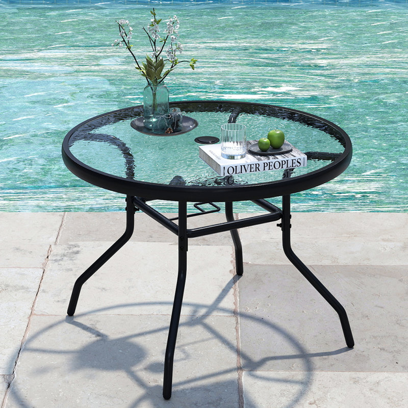 Round Metal Outdoor Coffee Table With Umbrella Hole , 70cm cm W 70cm cm D