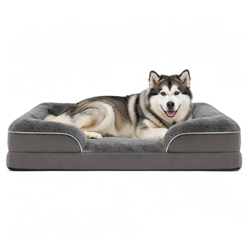 Canapé-lit orthopédique pour chien en mousse à mémoire de forme avec traversin de soutien, housse lavable amovible et support articulaire