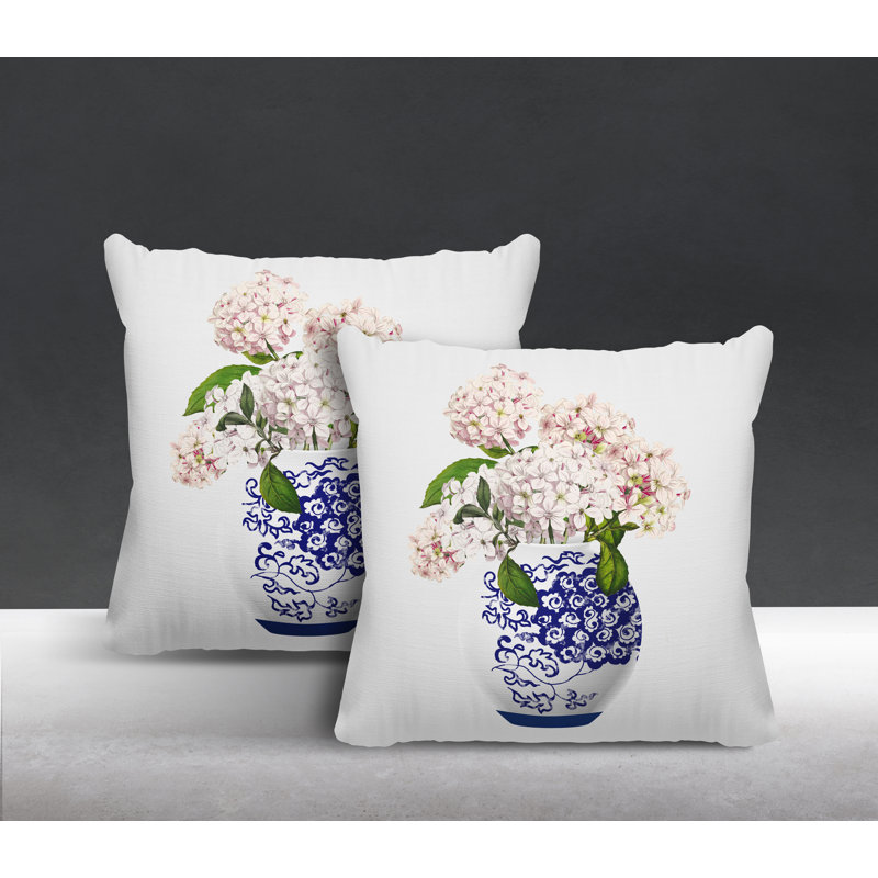  Coussin décoratif intérieur / extérieur floral, L 19 po x H 19 po, Blanc