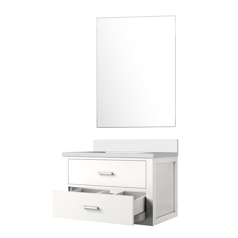 30 po L 10 po x P 22 po - meuble-lavabo blanc avec comptoir en quartz et miroir inclus, Blanc