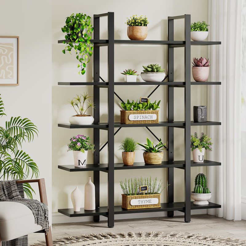 Industrial Black 72-Inch 5-Tier Metal and MDF Bookshelf