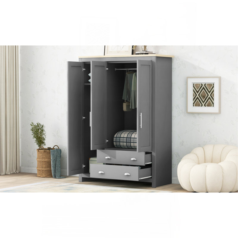 Armoire polyvalente à trois portes avec armoires et tringles pour beaucoup de rangement