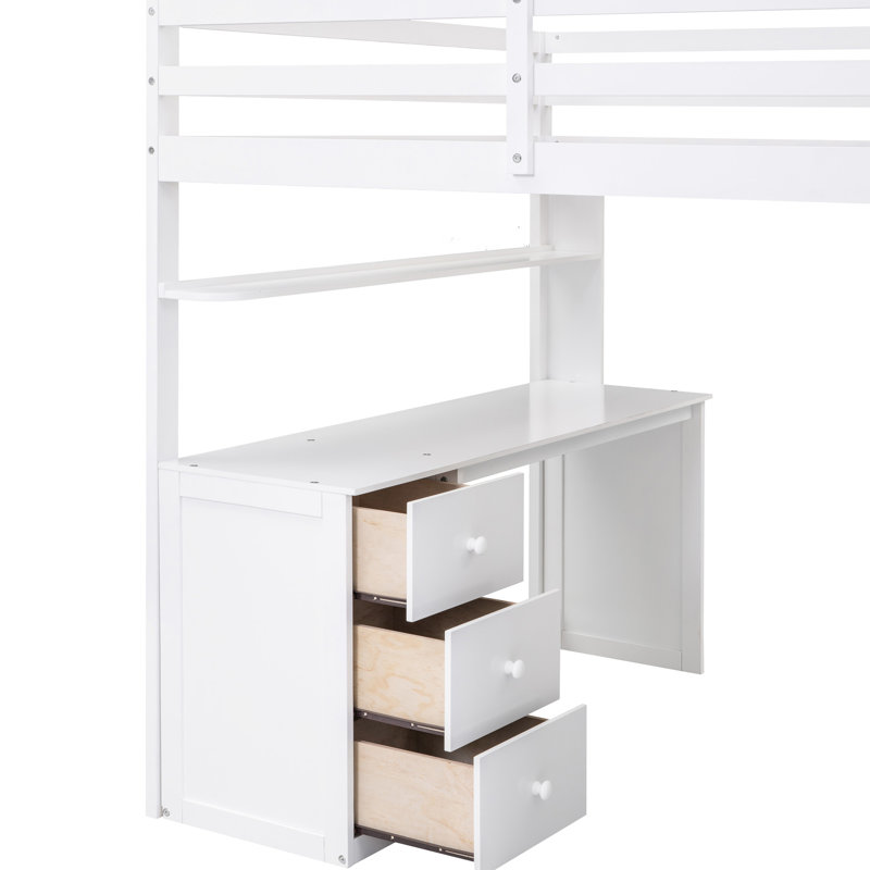 Lit mezzanine double blanc avec tiroirs, bureau et garde-robe - caractéristiques de style moderne tout compris. Garde-robe. Bois massif. L 78,3 po x l 56,7 po x H 65 po. Maximisez votre espace