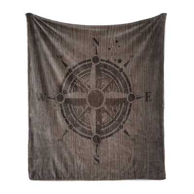 Ambesonne Compass Fleece Throw Blanket Drawing Style 70"x90" Umber Dark Brown